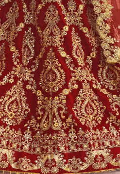 Embroidered Velvet Lehenga in Maroon