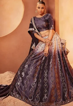 Embroidered Velvet Lehenga in Shaded Purple