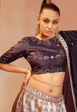 Embroidered Velvet Lehenga in Shaded Purple