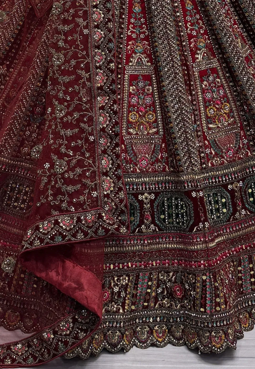 Embroidered Velvet Lehenga in Maroon