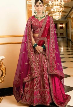 Embroidered Velvet Lehenga Pink