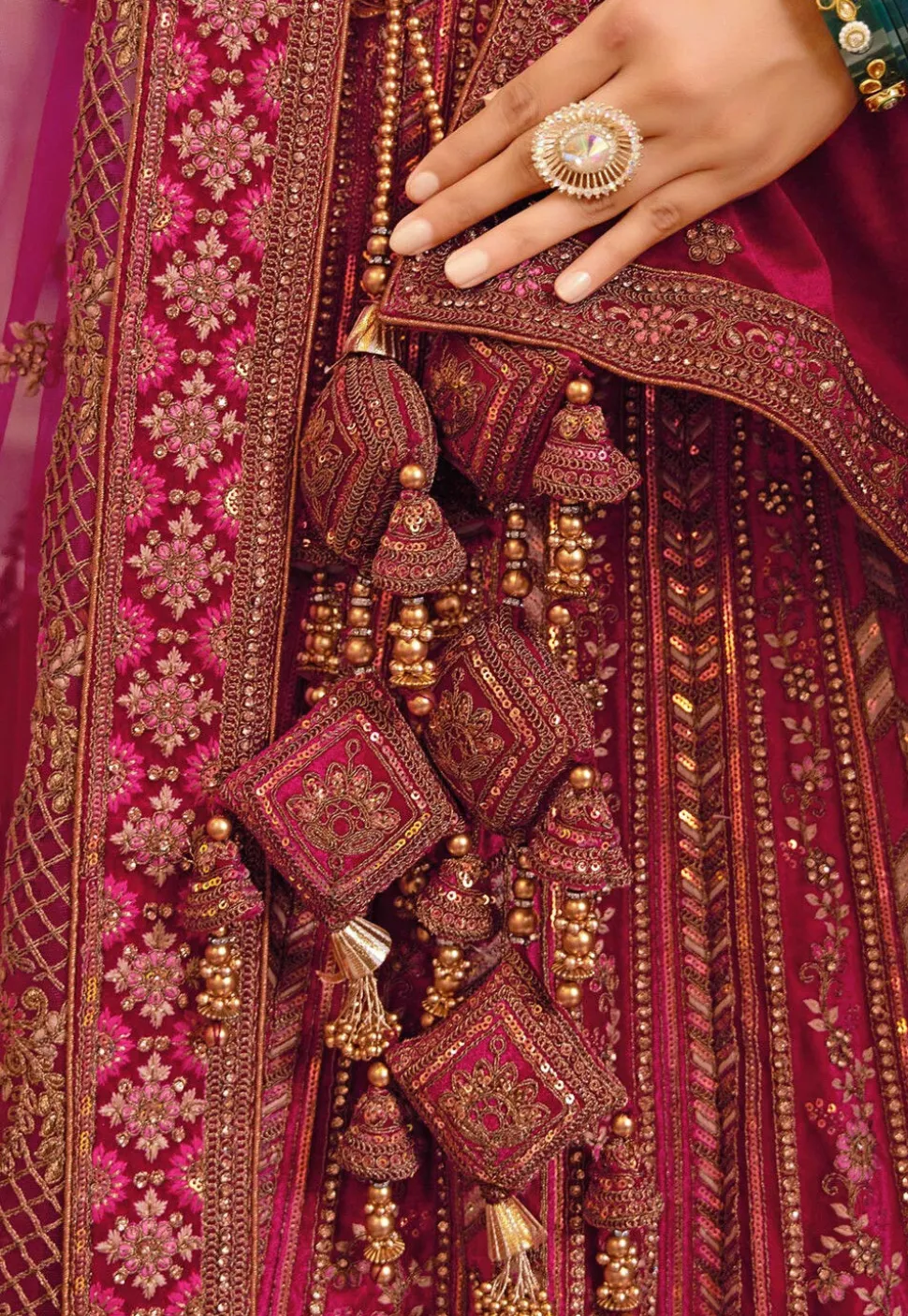 Embroidered Velvet Lehenga Pink