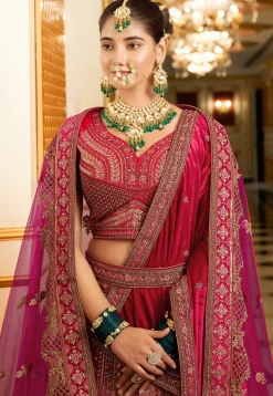Embroidered Velvet Lehenga Pink