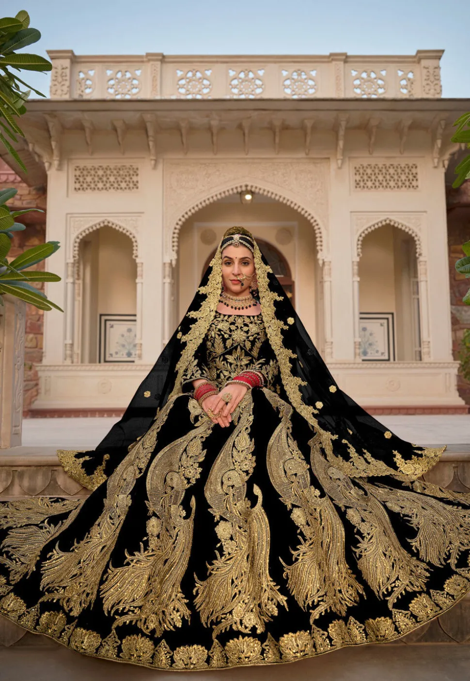 Embroidered Velvet Lehenga in Black
