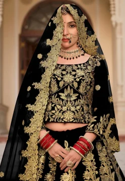 Embroidered Velvet Lehenga in Black