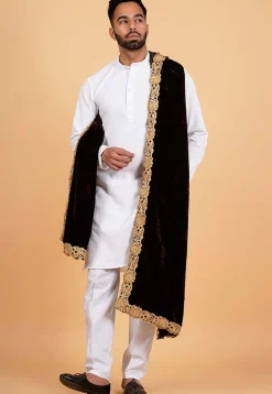 Embroidered Velvet Men Dupatta in Dark Brown
