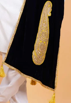 Embroidered Velvet Men Dupatta in Navy Blue