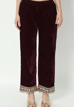 Embroidered Velvet Pakistani Suit in in Wine