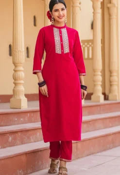 Embroidered Velvet Pakistani Suit in Fuchsia