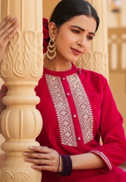 Embroidered Velvet Pakistani Suit in Fuchsia