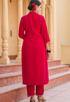 Embroidered Velvet Pakistani Suit in Fuchsia