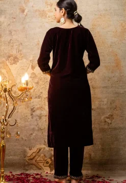 Embroidered Velvet Pakistani Suit in Purple