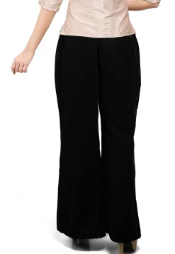 Embroidered Velvet Palazzo in Black