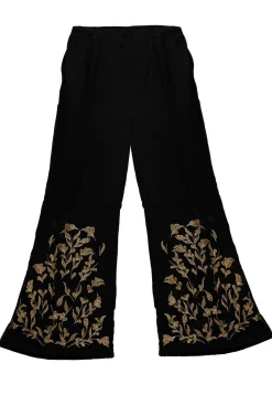 Embroidered Velvet Palazzo in Black