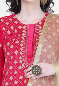 Embroidered Velvet Punjabi Suit in Fuchsia
