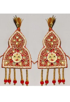 Embroidered Velvet Sevra Set in Red
