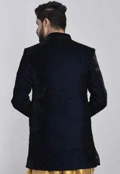 Embroidered Velvet Sherwani in Navy Blue