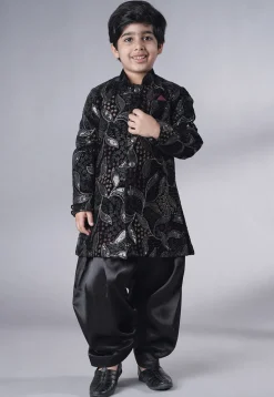 Embroidered Velvet Sherwani Set in Black