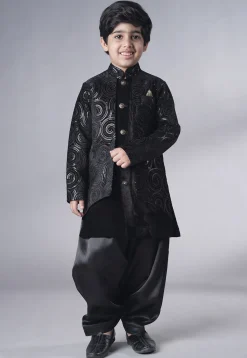 Embroidered Velvet Sherwani Set in Black