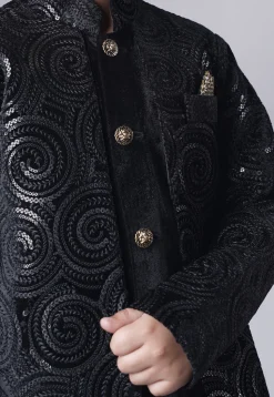 Embroidered Velvet Sherwani Set in Black
