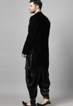 Embroidered Velvet Sherwani in Black