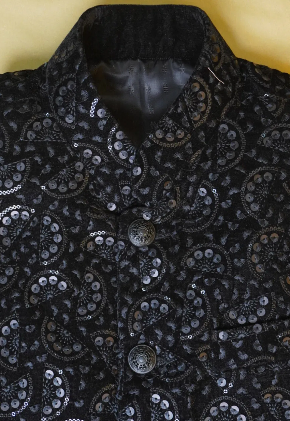 Embroidered Velvet Sherwani in Black
