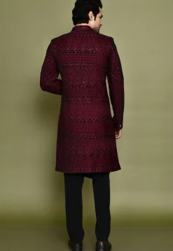 Embroidered Velvet Sherwani in Maroon