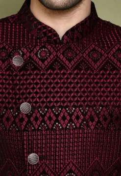 Embroidered Velvet Sherwani in Maroon