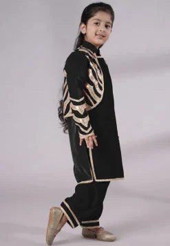 Embroidered Velvet Straight Kurta Set in Black
