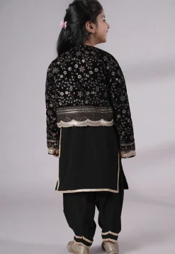Embroidered Velvet Straight Kurta Set in Black