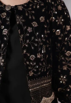 Embroidered Velvet Straight Kurta Set in Black