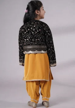 Embroidered Velvet Straight Kurta Set in Mustard