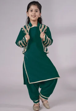 Embroidered Velvet Straight Kurta Set in Teal Green