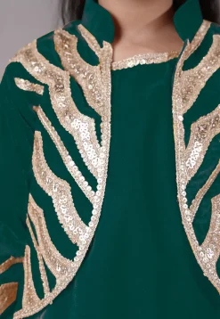 Embroidered Velvet Straight Kurta Set in Teal Green