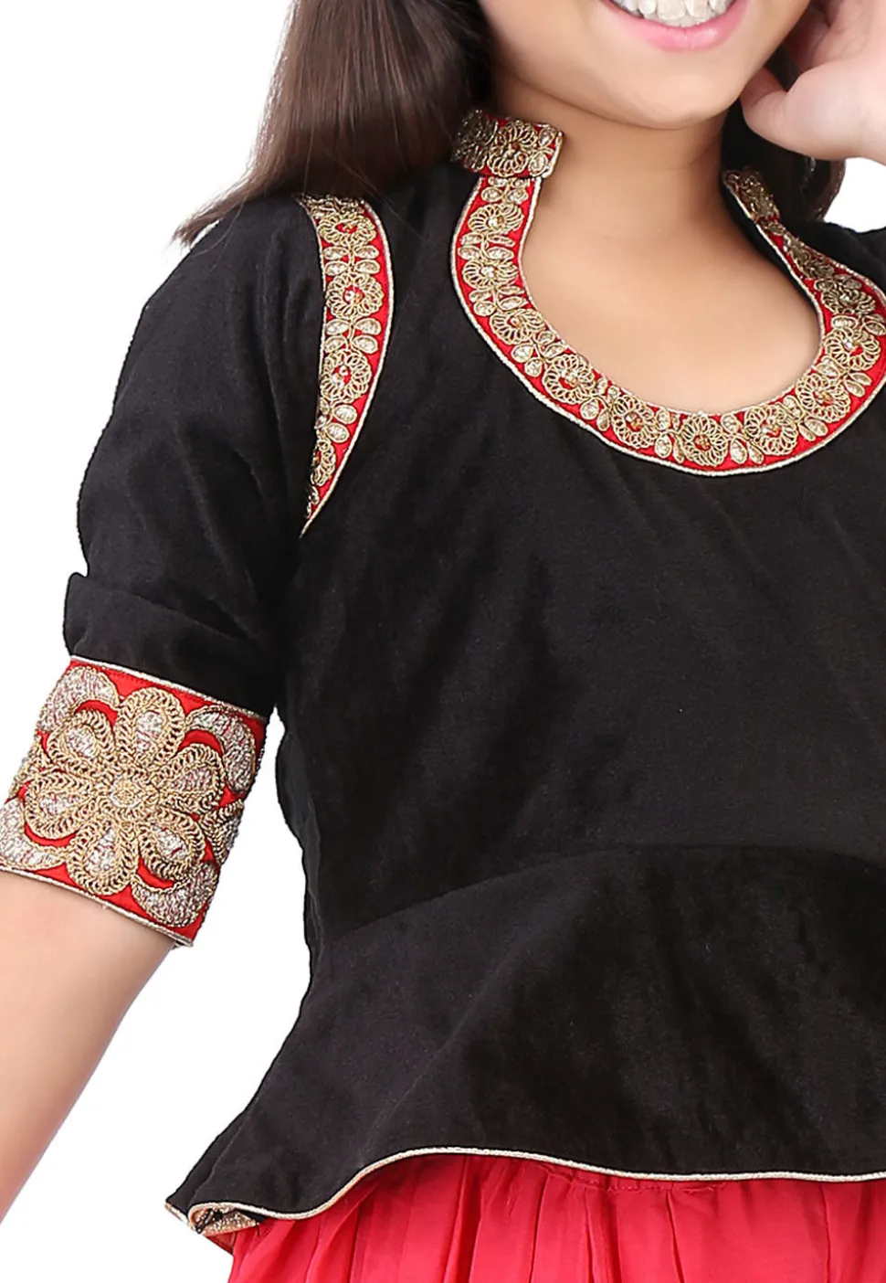 Embroidered Velvet Top with Dhoti Pant in Black