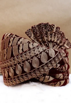 Embroidered Velvet Turban in Maroon
