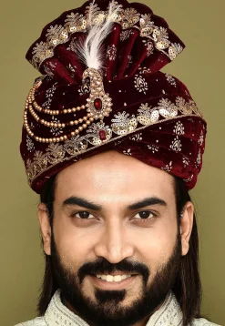 Embroidered Velvet Turban in Maroon