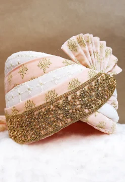 Embroidered Velvet Turban in Peach