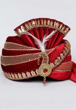 Embroidered Velvet Turban in Maroon