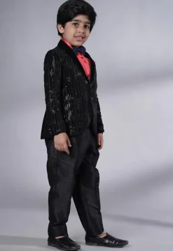 Embroidered Velvet Tuxedo in Black