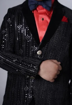 Embroidered Velvet Tuxedo in Black