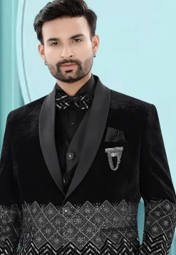 Embroidered Velvet Tuxedo in Black