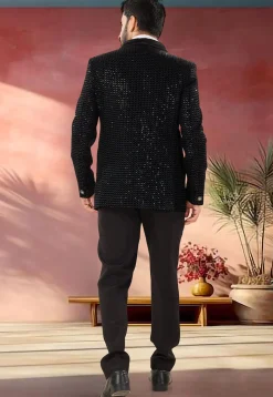 Embroidered Velvet Tuxedo in Black