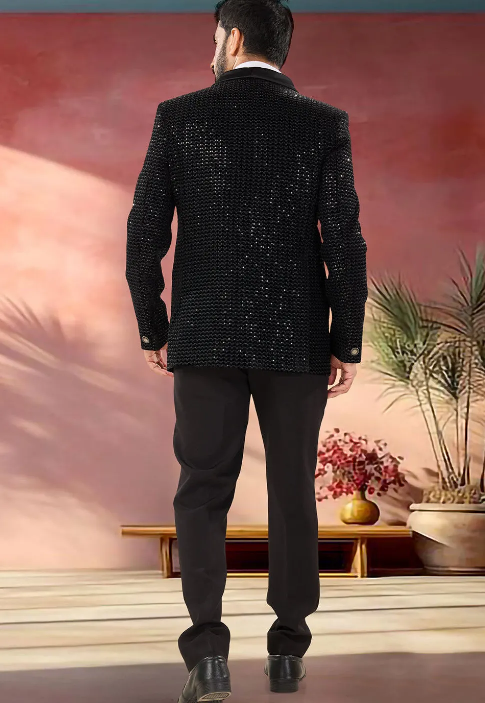 Embroidered Velvet Tuxedo in Black