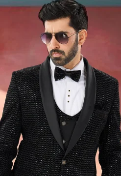 Embroidered Velvet Tuxedo in Black