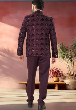 Embroidered Velvet Tuxedo in Wine