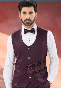 Embroidered Velvet Tuxedo in Wine