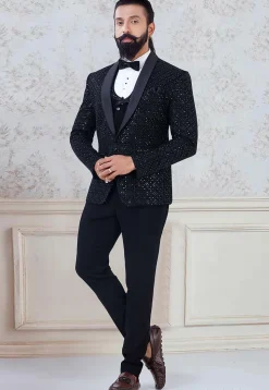 Embroidered Velvet Tuxedo in Black