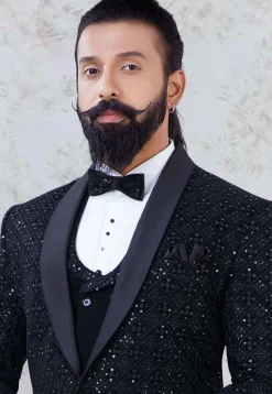 Embroidered Velvet Tuxedo in Black