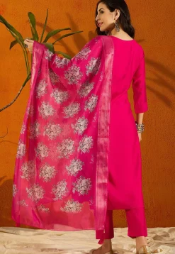 Embroidered Viscose Chanderi Pakistani Suit in Pink
